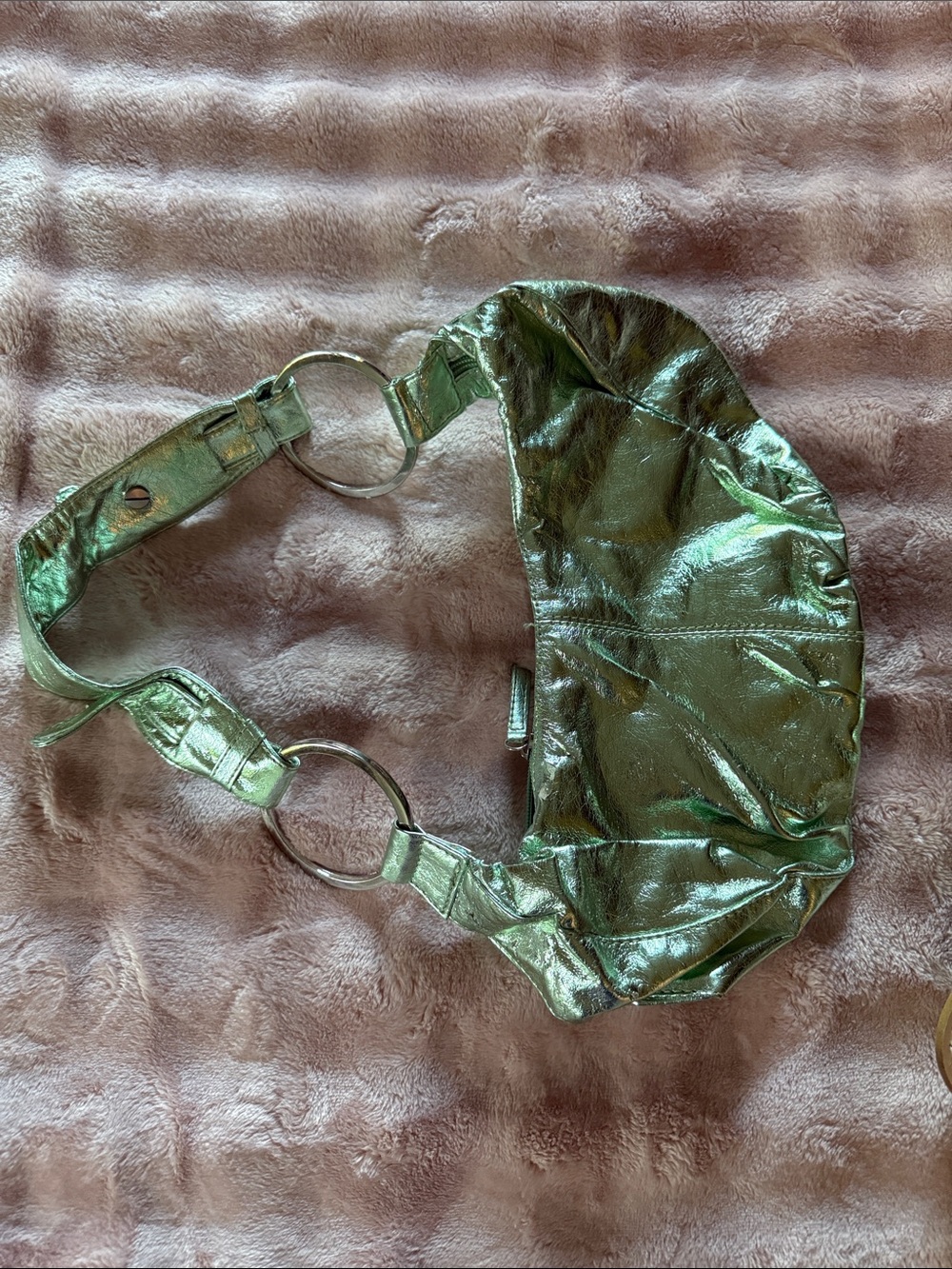 Splash Metallic Green Slide Sandals with Buckle - Picture 4 of 4